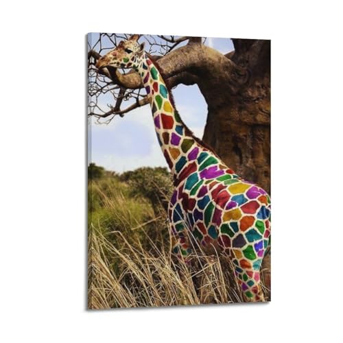 Toile girafe colorée koanga grand format pour salon chaleureux