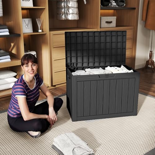 Image of 55 Gallon Outdoor Storage Box Waterproof, UV Resistant Resin Deck Box for Patio Furniture, Outside Storage Box for Garden Tools, Patio Cushions, Black