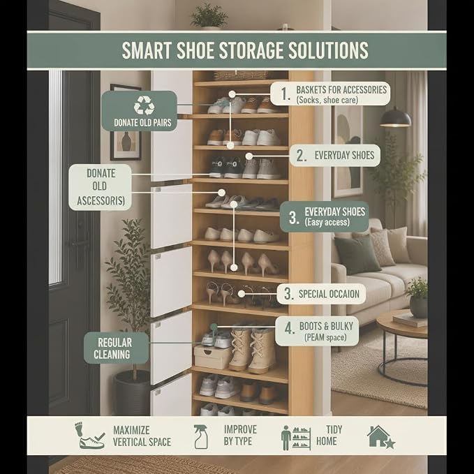 Image of Mevigo-Wooden Shoe Rack with 5-Door -Tall Shoe Cabinet with Doors, 9-Tier Freestanding Shoe Storage Organizer for Entryway, Engineered Wood Shoe Stand Cabinet, Space-Saving Narrow Shoe Rack Wooden