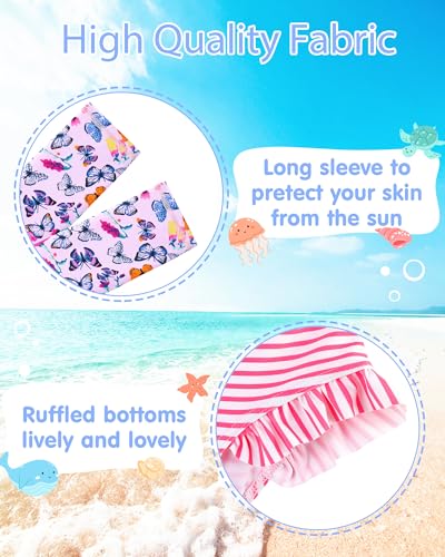 Image of XFGIRLS Girls 2-Piece Swimsuit Long Sleeve Rash Guard Set Toddler 6M-8Y | UPF 50+ blocks 98% UV, Quick-dry, Easy on /off, Bright colors stand out, Machine wash, Breathable, Beach, swim, water park