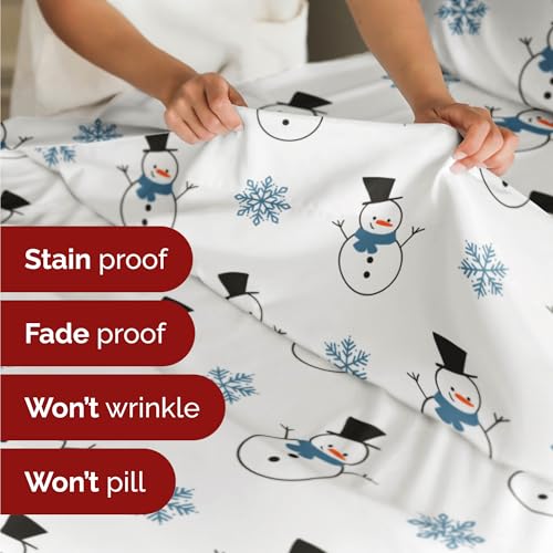 Twin XL Christmas Snowman Sheet Set - Holiday Xmas Pattern Bedding Set - Deep Pockets - Snug Fit - 3 Piece - Wrinkle Free - Comfy & Cooling Festive Winter - Holiday Sheets for Women, Men, Kids & Teens