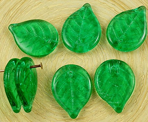 Leaf Beads 10pcs de Cristal Verde de la Gran Hoja Plana de Cristal checo Tallado Perlas de 18mm x 13mm