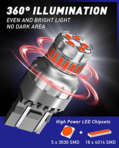 Image of AUTOONE 7440 7443 LED Strobe Brake Light Bulb Red,3000LM Flashing Strobe Blinking LED Tail Light Bulbs for T20 W21W 7441 7444 7443R, 700% Brighter Plug and Play Stop Bulbs, Pack of 2