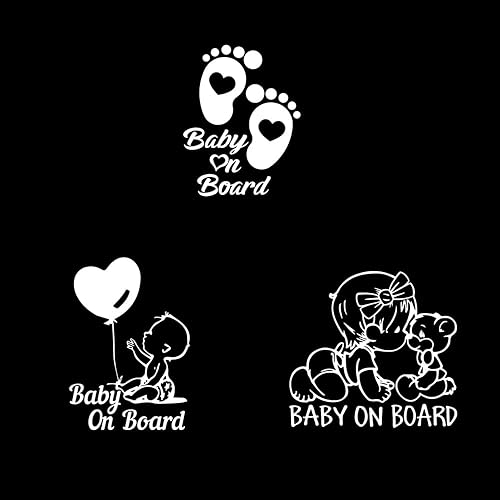 3 calcomanías de bebé a bordo para automóvil, diseño de huellas lindas de bebé en coche, calcomanías de advertencia de seguridad para niños a bordo,