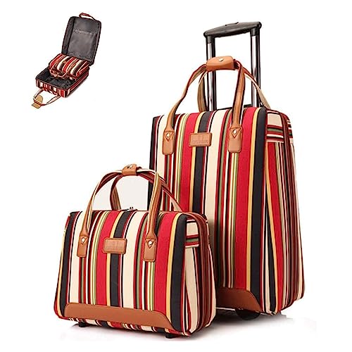 POCHY practical Luggage 2-piece Suitcase Nylon Luggage Fashion Stripe Large Capacity Luggage Sets Anti-theft Combination Lock Suitcases With Wheels easy to move2