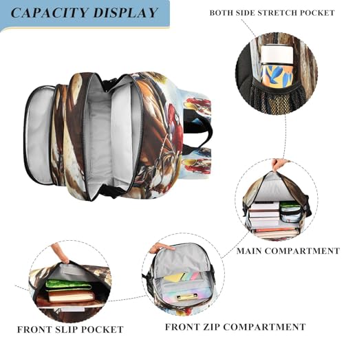 Backpack for School Girls Boys, College Rucksack Travel Daypack Teenager Bookbag Kids Backpack Horse Running4