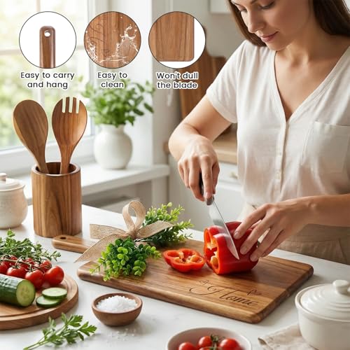 Set de Utensilios de Madera con Tabla de Cortar, Tenedor y Cuchara para Ensalada miniatura 4