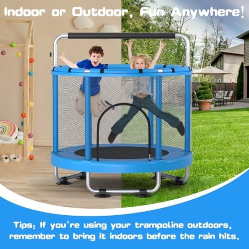 ZCMHAXJ 55" Trampoline for Kids with Enclosure, 440lbs Capacity Indoor & Outdoor Toddler Trampoline with Adjustable Gymnastics Bar & Toys, Gifts for Boys & Girls - 4