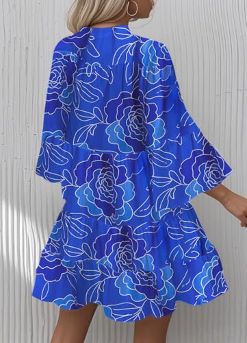 Image of Opemiby Summer Dresses for Women 2026 Flowy Ruffle 3 /4 Sleeve V Neck Tiered Casual Babydoll Boho Beach Mini Dress