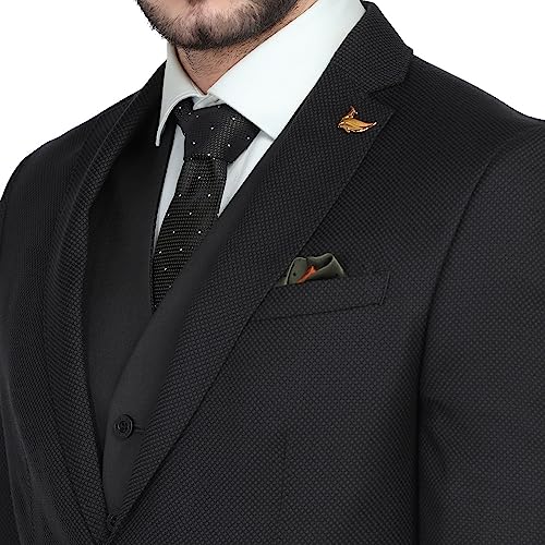 Image of Blackberrys Men Wool-Blend Textured Slim Fit Navy Suit
