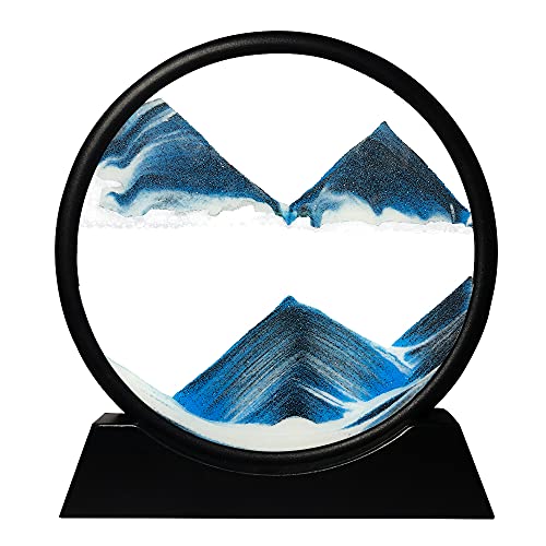 Muyan Moving Sand Art Picture Sandscapes in Motion Round Glass 3D Deep Sea Sand Art for Adult Kid Large Desktop Art Toys Moving Desktop Art for Home Decor and Office Party Creative Gift (Blue, 12inch)