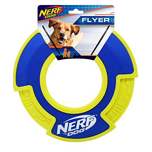 Nerf Dog Toss and Retrieve Flying Disc Dog Toys, Blue/Green