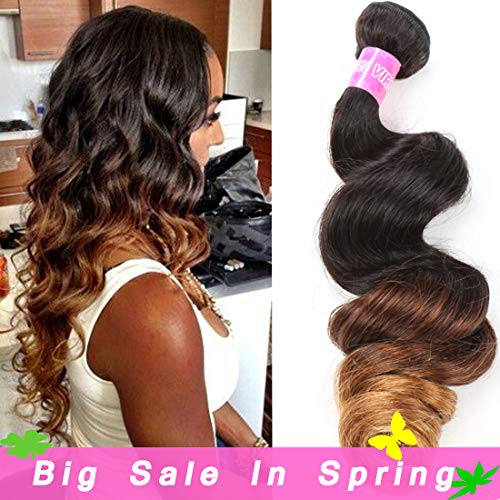Big Sale 8A Grade Virgin Brazilian Loose Wave Weave Real human ombre hair extensions One Bundle Remy Unprocessed hair bundles Three tone Ombre Hair Color 100g/pcs(14, Ombre 1B/4/30)