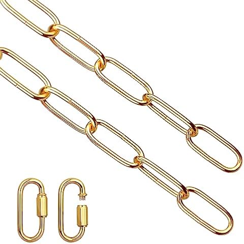Helunsi Lighting Chain, 6 Feet Bright Gold Light Fixture Chain, Metal Chandelier Chain Extension with Connection Link Lock, Heavy Duty Hanging Lamp Fixture Pendant Ceiling Decorative Lights Kit - 6' Cover