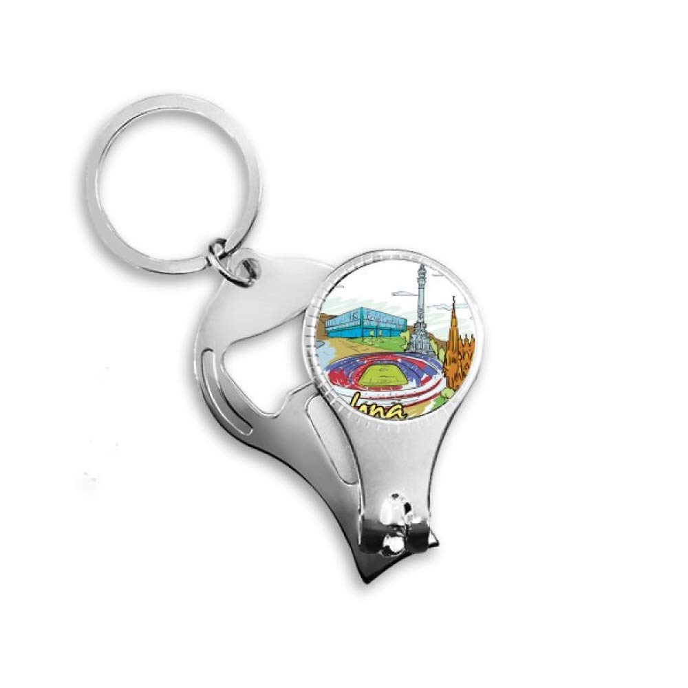 Spain Barcelona Monument Watercolor Nail Nipper Ring Key Chain Bottle Opener Clipper