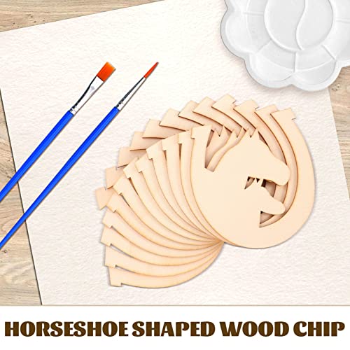 Sewroro 48Pcs Unfinished Cowboy Wooden Cutouts Horseshoe Shape Wood Discs Slices Horse Blank Horseshoe Animal Shaped Disc For Home Diy Handicraft Birthday Party Small Cowboy Party Decorations Style B #TOP4