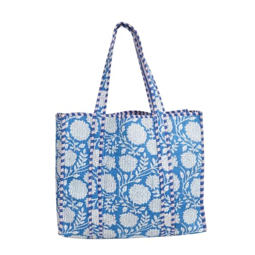 Image of Cotton Tiger Block Print Tote Bag, Indian Handmade Shopping Shoulder Bag, Unisex Market Daily Use