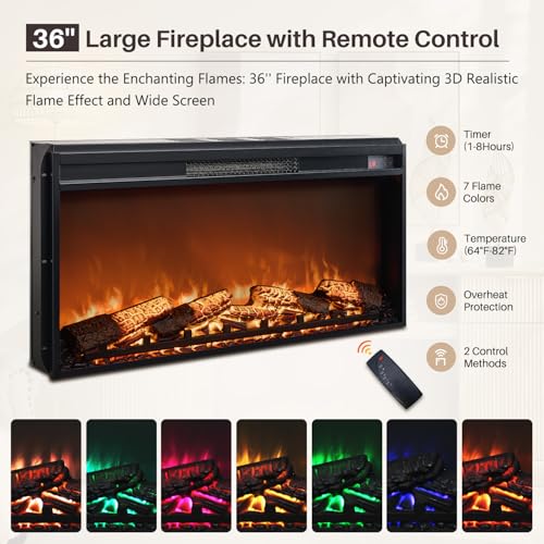 IFGET Modern Fluted Fireplace TV Stand with 36\" Electric Fireplace for 80 Inch TV, 31\" Tall Entertainment Center with 2 Drawers and Adjustable Shelves, Wood Media Console for Living Room, Brown