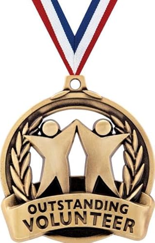 Crown Awards Outstanding Volunteer Medals -2 and 5 Per Pack-Great for Recognition, Achievement, Team Work, Charity, Excellence