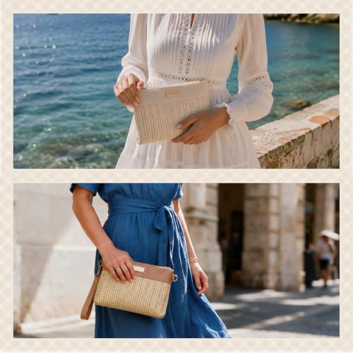 Image of Straw Clutch Purses for Women, Bohemian Straw Handbag Small Summer Beach Bag Wristlet Wallet with Zip
