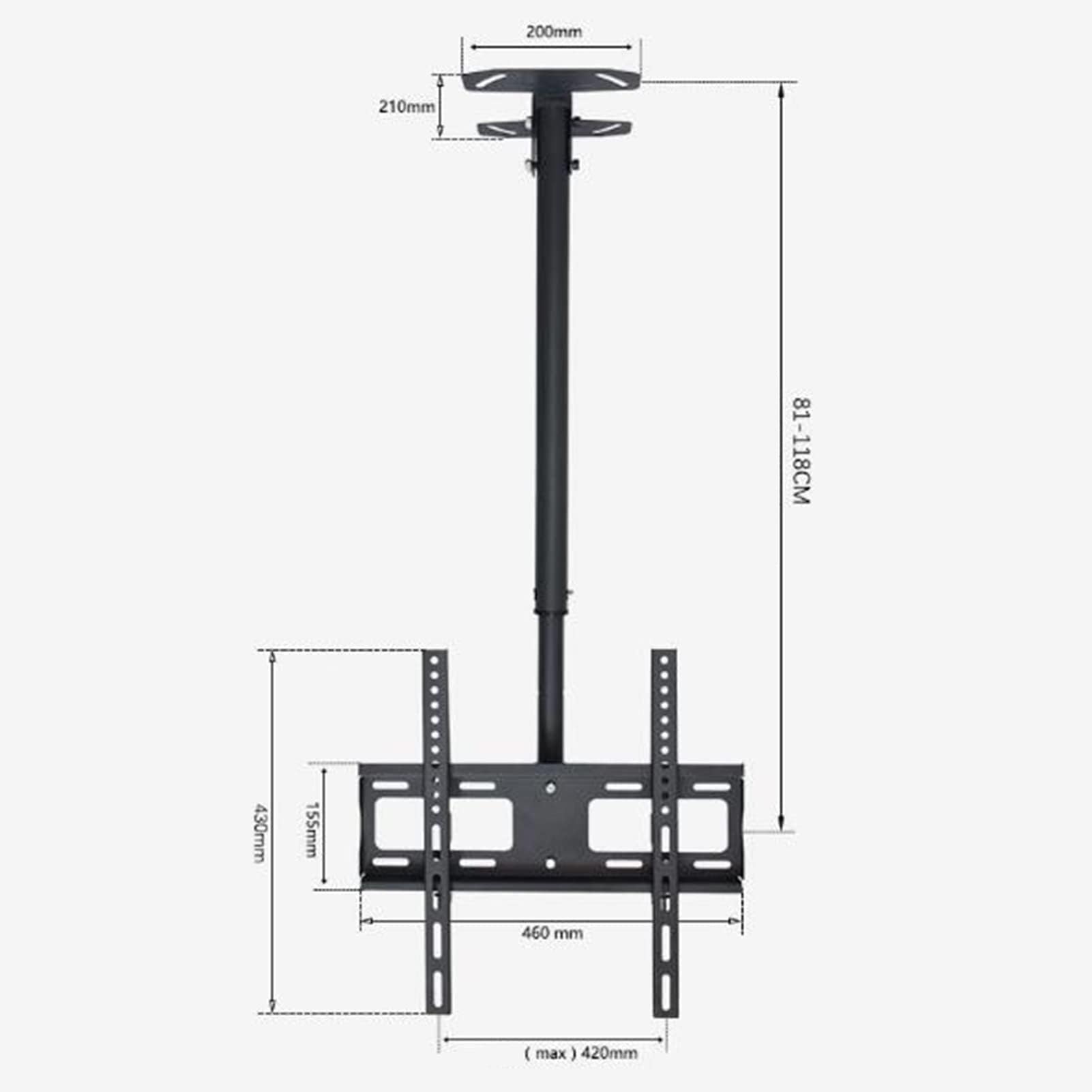 Soporte de techo para TV, diseño de movimiento completo para televisores de 26 a 55 pulgadas, inclinable y giratorio para techos planos y abovedados, fácil instalación, construcción de acero duradero