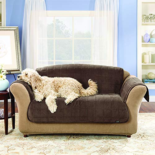 Surefit Deluxe Microban Protective Finish One Piece Loveseat Furniture Throw Cover, Quilted Velvet Polyester, Machine Washable, Chocolate #TOP1