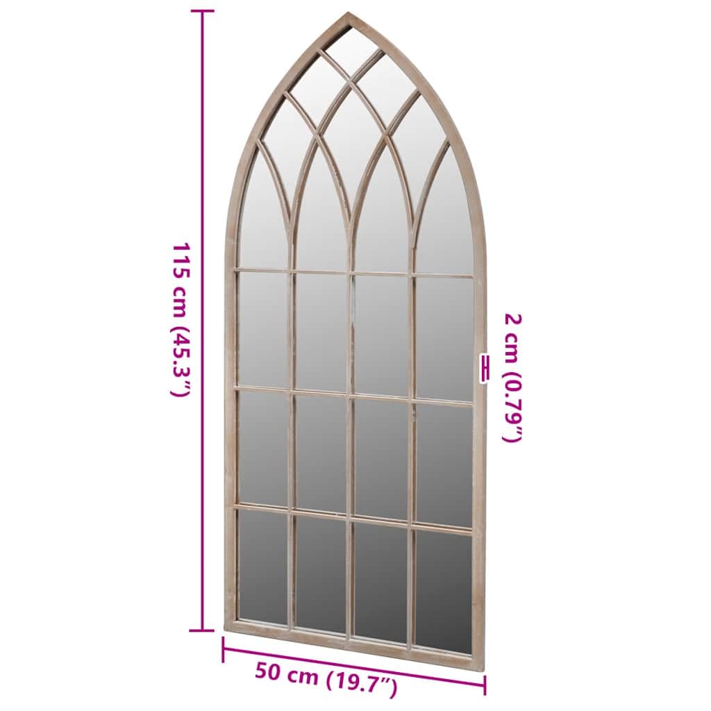 Miroir de jardin rustique arqué 50 x 115 cm en fer, miroir mural avec aspect rouille pour terrasse, balcon et salon, argenté