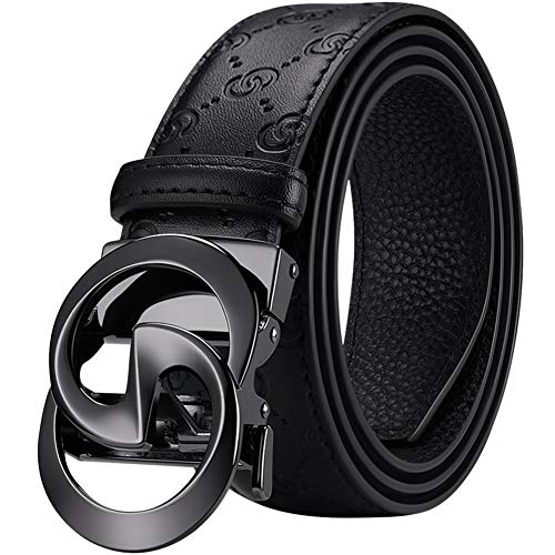 WilliamPOLO Leather Belt for Men, Ratchet Dress Belt for Men with Elegant Gift Box (Black04, 28"-34" Waist Adjustable)