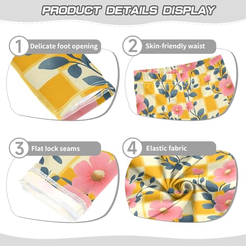 Boccsty Yellow Checkered Pink Flowers Girls Leggings Kids Yoga Pants Dance Active Tights 4T3