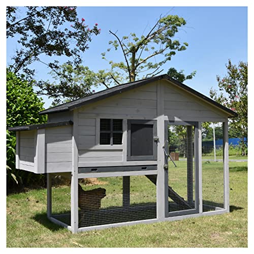 74" Hühnerstall,Hölzernes Hinterhof Hühnerhaus Indoor,Im Freien zweistöckiger Geflügelkäfig mit Lauf, Hühnernestkasten, ausziehbare Tabletts und Rampe