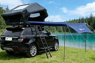 TentHome Tenda da Tetto Auto Campeggio 3-4 Posti Gonfiabile, Tenda sul Tetto Auto Facile Installazione, Tenda sopra Tetto Auto Impermeabile in Cotone Poliestere con Lucernario (Con Veranda)