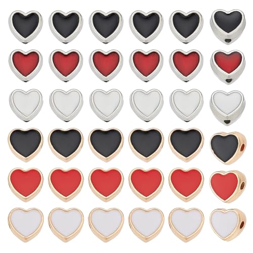 arricraft 90 Pcs 6 Styles Enamel Heart Spacer Beads, Colorful Light Gold Plated Heart Bulk Spacer Beads for DIY Crafts Necklace Bracelet Jewelry Making Accessories