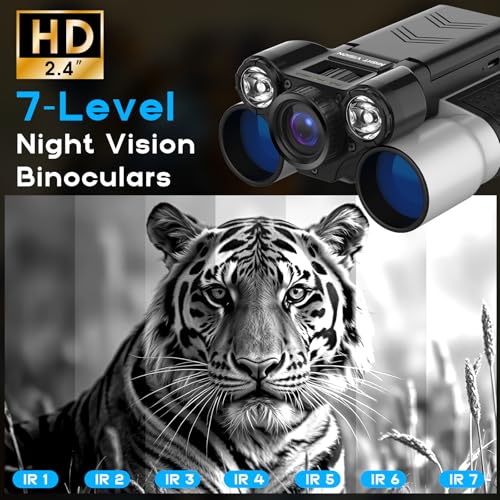Image of Digital Night Vision Binoculars with 2.4 inch IPS Screen, 12X Zoom Infrared Binoculars with Camera, Built-in Display, Includes 32GB Memory Card for Bird Watching, Hiking, Travel