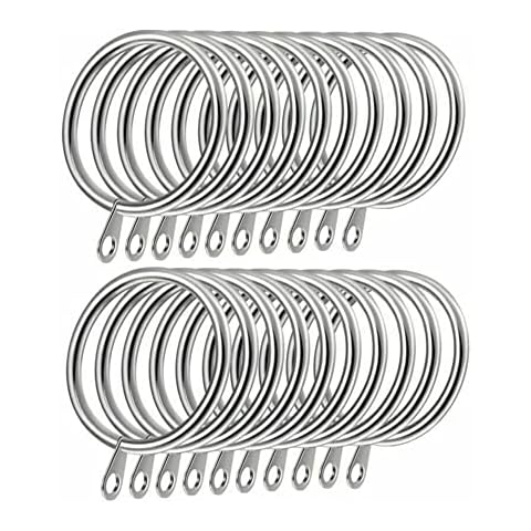 INMOFN 25 Pack Curtain Rings, 30mm Metal Internal Diameter Metal Eyelets for Curtain Poles for Drapery, Rods and Shower Hanging, Silver Cover