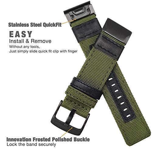 YOOSIDE Watch Strap for Garmin Fenix 7 / Fenix 6 / Fenix 5 / epix 2, 22mm Quick Fit Nylon Durable Wrist Band for Garmin Fenix 6 Pro/Sapphire,Fenix 5 Plus,Instinct,Approach S62(Green)