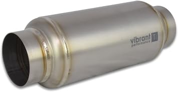 Vibrant Performance Power 17530 Muffler, Universal, Titanium, Natural, 3.00 in. Inlet, 3.00 in. Outlet, 4.25 in. diameter Round Muffler body, 12.00 in. overall length, 1.94 lbs, each