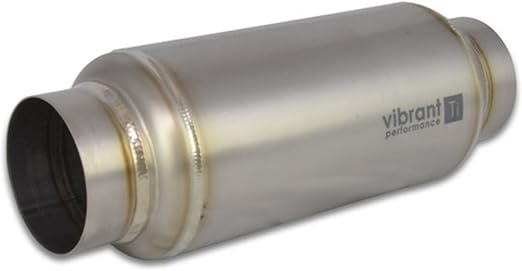 Vibrant Performance Power 17530 Muffler, Universal, Titanium, Natural, 3.00 in. Inlet, 3.00 in. Outlet, 4.25 in. diameter Round Muffler body, 12.00 in. overall length, 1.94 lbs, each