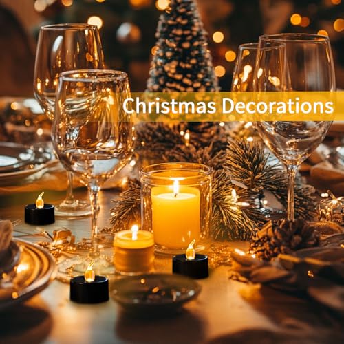 Image of LANKER Flameless Candles with 6H Timer, Flickering Warm Yellow LED Tea Lights with Black Base, Long Lasting Battery Operated Fake Candles for Party, Halloween and Christmas, Set of 24 (Black)