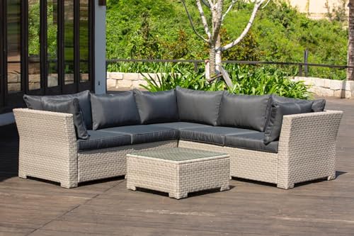 Backyard Furniture Chesterton Luxury Juego de 5 plazas de ratán para jardín con cojines, color negro, 230 x 146 x 67 cm