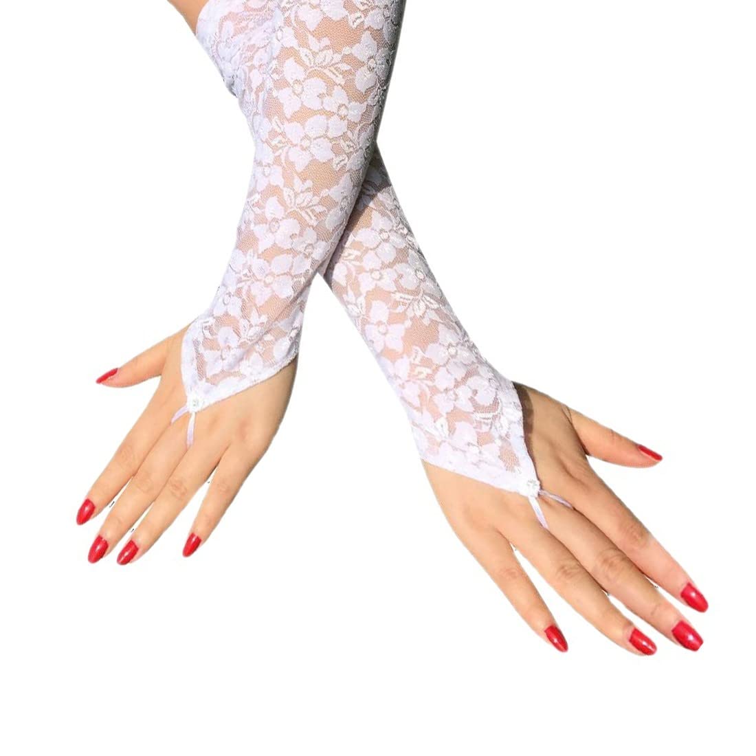 Spitzenhandschuhe Für Damen – Ellenbogenlang, Elastisch, Fingerlos (weiß/schwarz/rot/grau/weinrot)