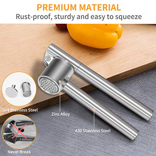 Mempedont Garlic Press Mincer - 304 Stainless Steel Garlic Crusher & Peeler Set, Detachable, Heavy-Duty, Rust Proof Garlic Mincer Design For Extracts More Garlic Paste Per Clove #TOP2