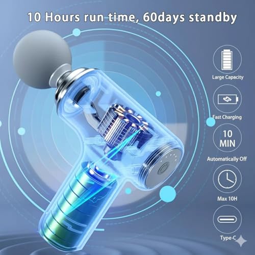 Image of Massage Gun Body Massager for Pain Relief Mini Machine, Handheld, Battery Powered Deep Tissue Muscle 4 Specialized Heads Back, Leg, Neck, Shoulder, Foot, Full Body Men & Women - Multicolor