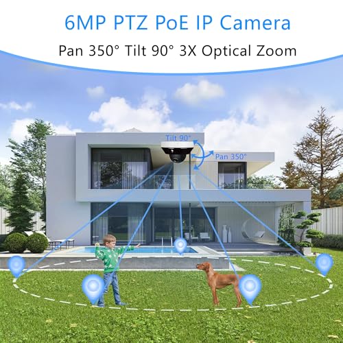 Real HD 6MP Mini PTZ Dome PoE IP Camera Outdoor with Pan Tilt, 3X Zoom, 2.8-8mm Motorized Varifocal Lens, H.265, IP66, NDAA Compliant
