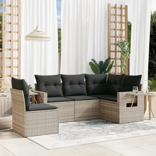 Homgoday Sofa Jardin Conjunto Rattan Garden Furniture Set de sofás jardín y Cojines 5 pzas ratán sintético Gris Claro Conjunto Jardin Exterior con Cojines Sin Mesa Gris Claro