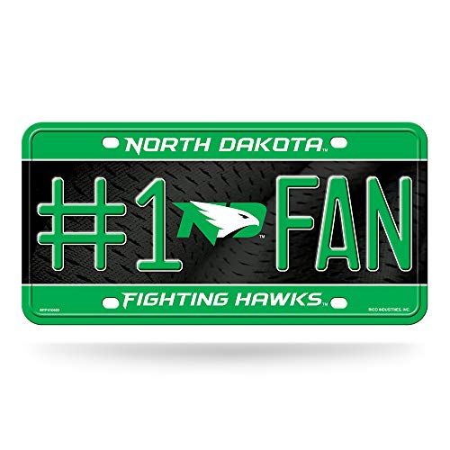 Rico Industries NCAA North Dakota Fighting Hawks #1 Fan Metal License Plate Tag