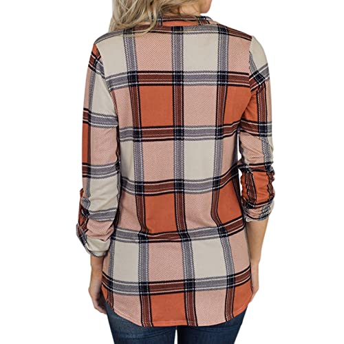 Túnica de Camisa Xadrez, Camisas Xadrez Com Decote Em V Pulôver Bloco de Cores Suave para a Pele Sol