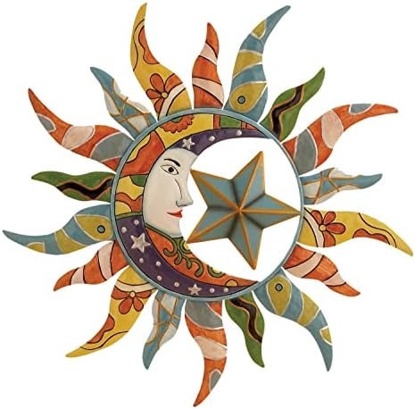 Deco 79 Metal Sun and Moon Indoor Outdoor Wall Decor with Abstract Patterns, 36" x 2" x 36", Multi Colored
