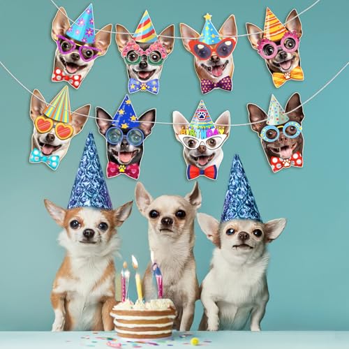 Image of Chihuahua Birthday Garland - Photographic Chihuahua Faces Birthday Banner, Funny Chihuahua Bday Party Decoration for Chihuahua Lovers, Easy Assembly, Reusable Chihuahua Party Decor