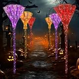 Glooglitter 6 Pcs Halloween Broomstick Lights Outdoor Pre-lit Witch Broomstick Pathway Markers Lawn Light Halloween Broom Decoration for Patio Walkway Yard Lawn Party Decor