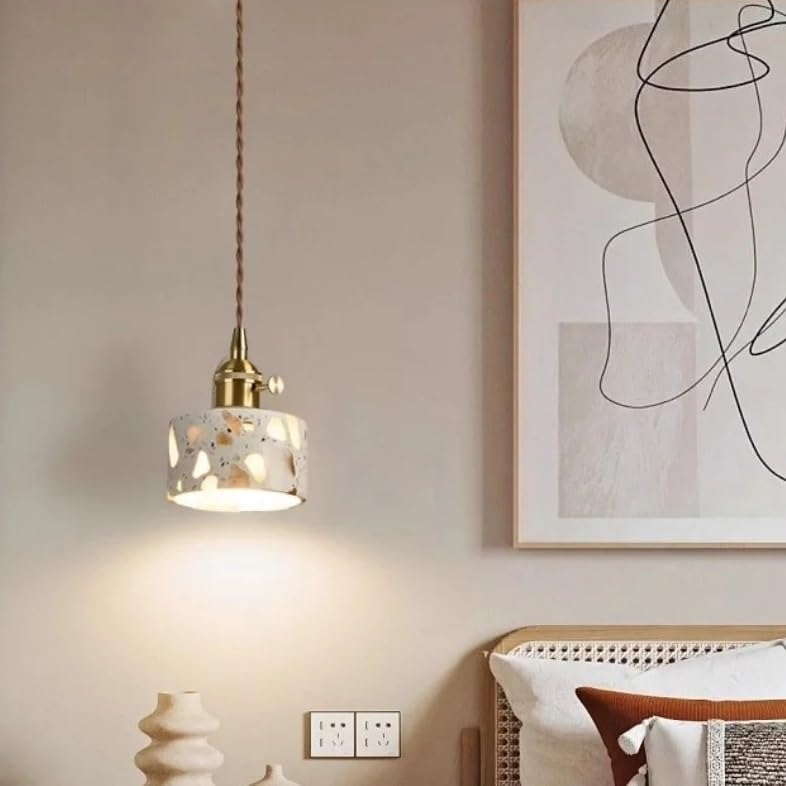 Lampe nordique suspendue LED en terrazzo et cuivre doré retro luxueux